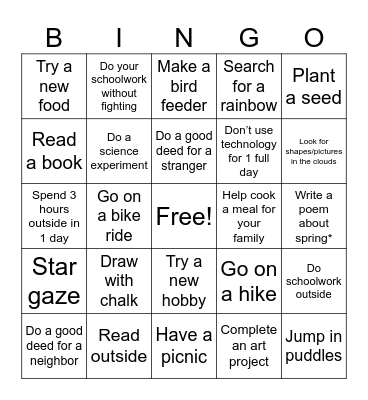 OSC Spring Challenge Bingo Card
