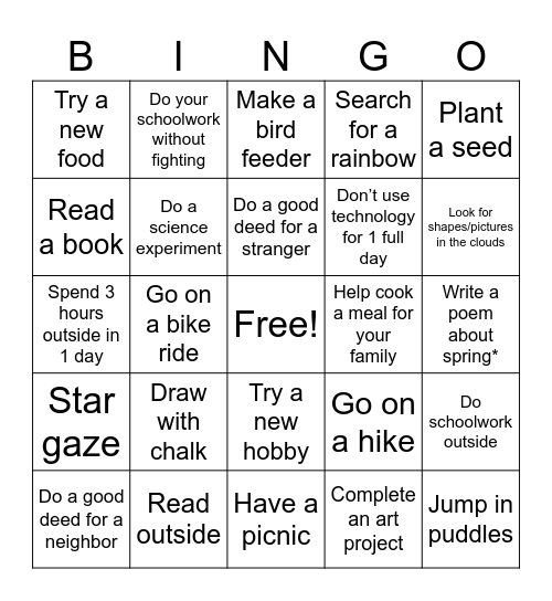 OSC Spring Challenge Bingo Card