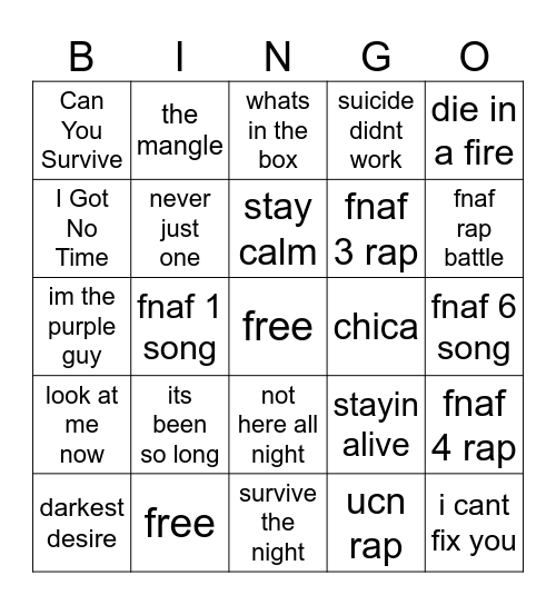 fnaf Bingo Card