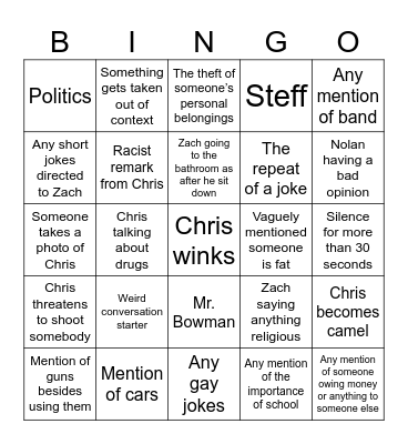 Lunch Bingo Card
