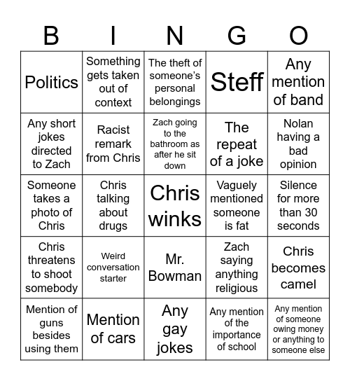 Lunch Bingo Card