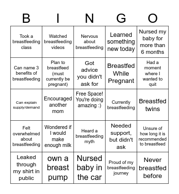 Breastfeeding Bingo Card