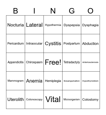 Word Parts Review Bingo Card