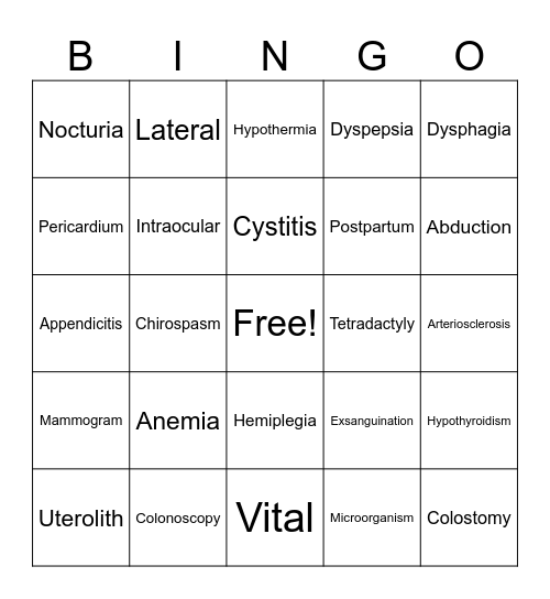 Word Parts Review Bingo Card