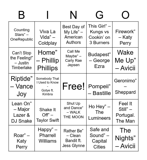 Music bingo Card