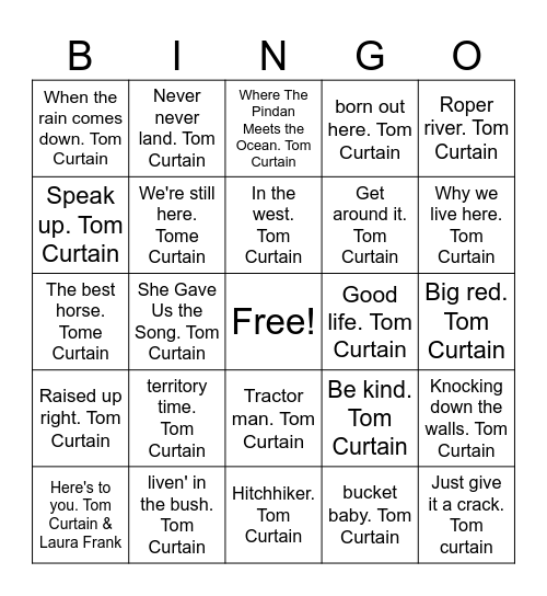 Tom Curtain and Group Bingo Card