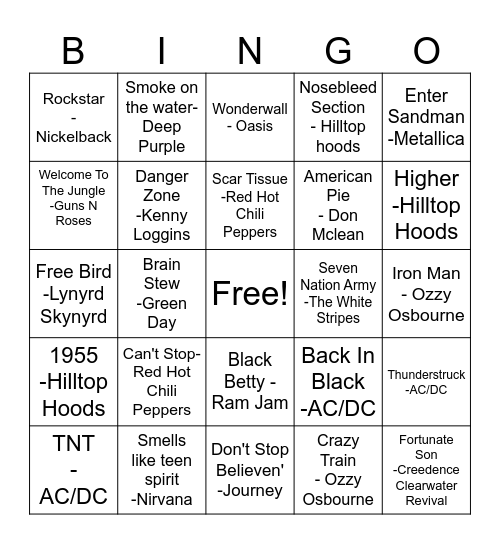 Music Bingo Card