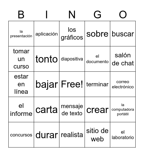 Realidades 1 9b-la tecnología Bingo Card