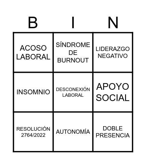 Bingo del Riesgo Psicosocial Bingo Card