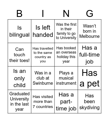 Alumni Bingo Card