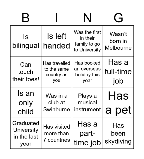 Alumni Bingo Card