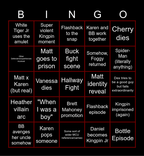 Daredevil: Born Again - Season 2 Bingo Card Bingo Card