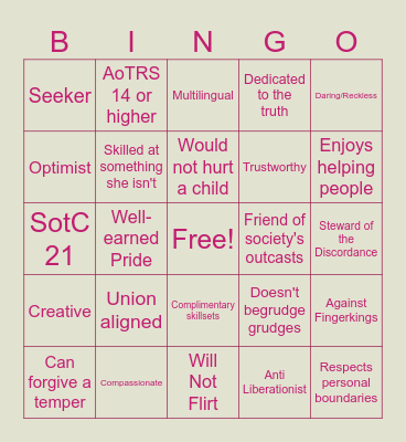 Lucia Verum's Close Friend Checklist Bingo Card