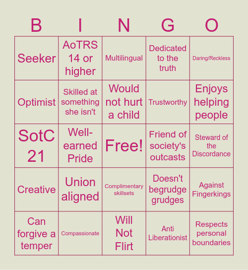 Lucia Verum's Close Friend Checklist Bingo Card