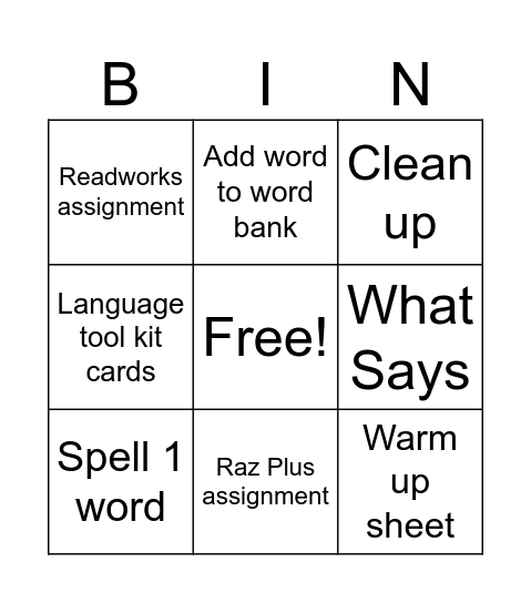 March 31 Tutoring Bingo Card
