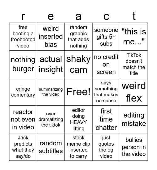 sniperwolf Bingo Card