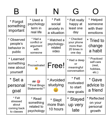 Untitled Bingo Card