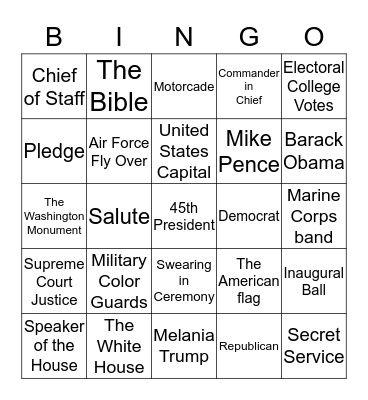 Inauguration Day Bingo Card