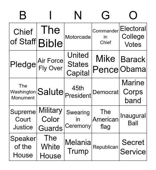 Inauguration Day Bingo Card