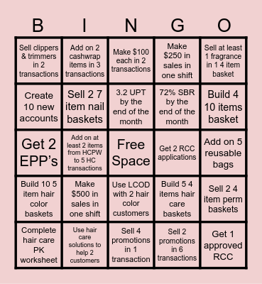 Sally Beauty Bingo Card