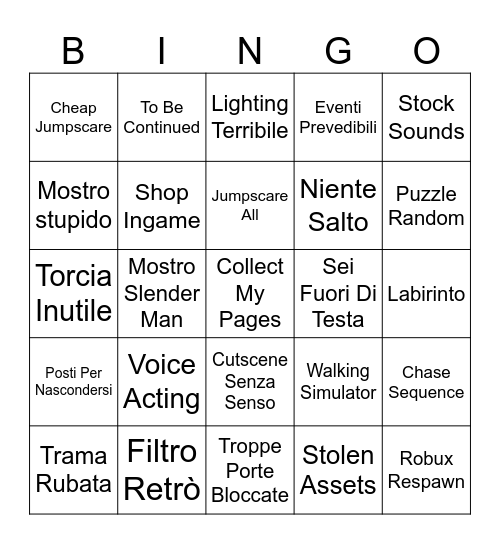 Roblox Horror Bingo Card