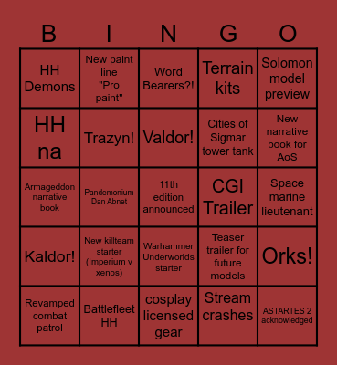 Adepticon Preview Show Bingo Card