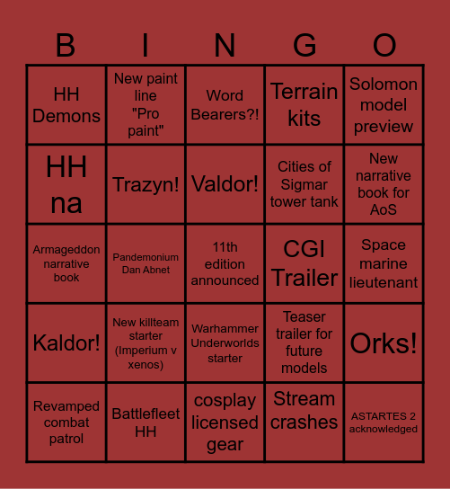 Adepticon Preview Show Bingo Card