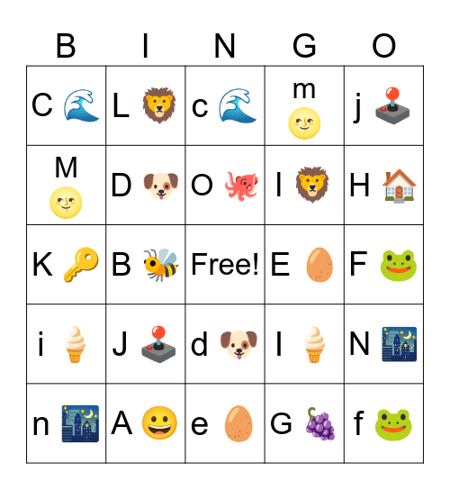 A-O Phonics Bingo Card