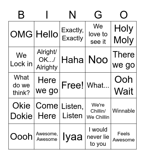 Puppet Venture Bingo Card