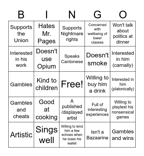 The Author's Appreciation Bingo Card