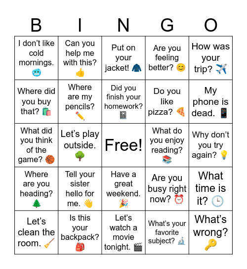 B15 L19 Questions Bingo Card