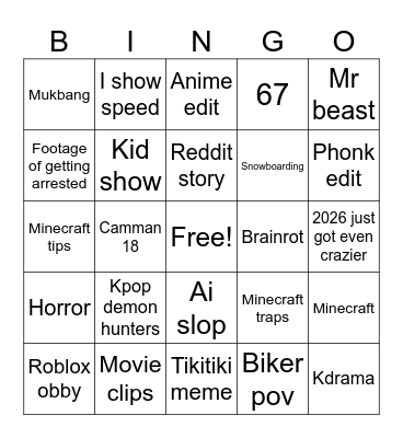 Yt shorts Bingo Card