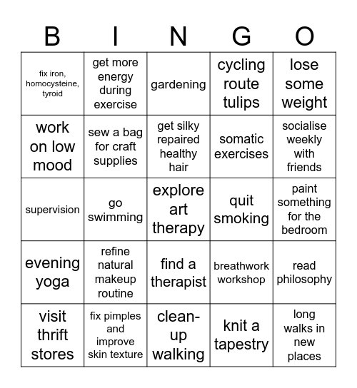 Self Care 2026 Bingo Card