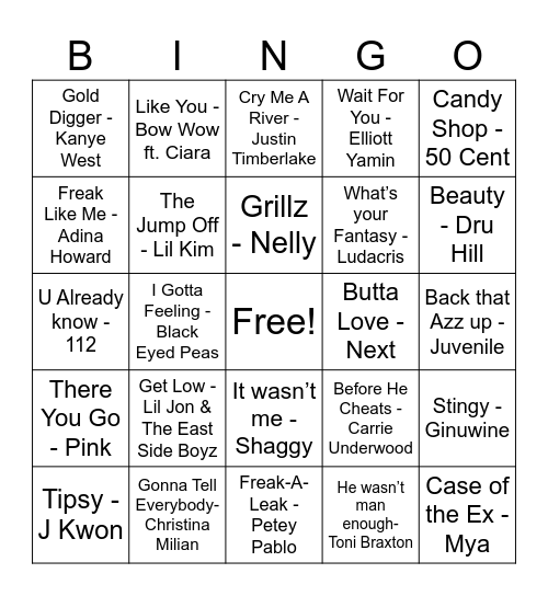 90’s & Early 2000’s Music Bingo Card