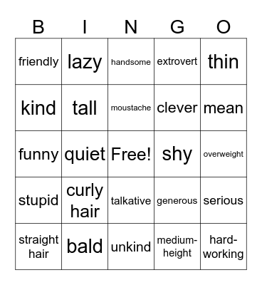 Describing people Bingo Card