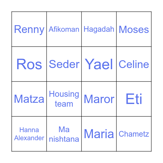 Lowy Passover BINGO Card