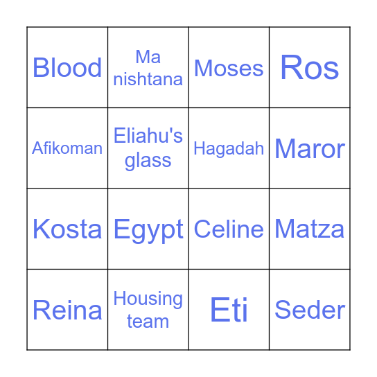 Lowy Passover BINGO Card