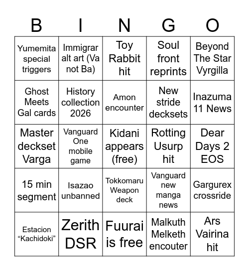 March 25 2026 Stream Bingo Card