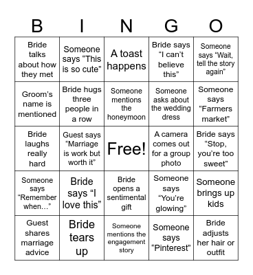 Megan's Bachelorette Bingo Card