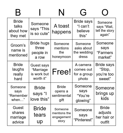 Megan's Bachelorette Bingo Card