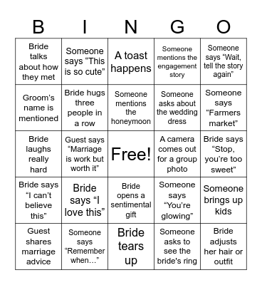 Megan's Bachelorette Bingo Card