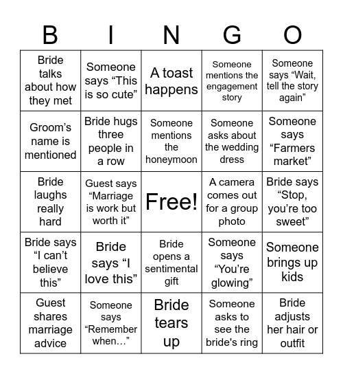 Megan's Bachelorette Bingo Card