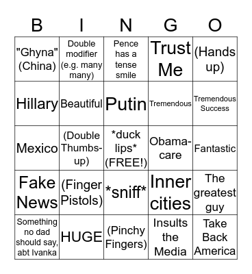 TRUMPKIN INAUGURATION Bingo Card