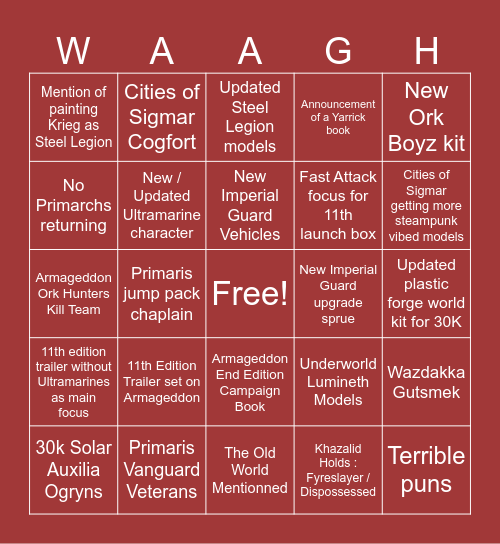 Adepticon Preview Bingo Card