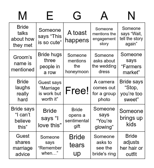 Bachelorette Bingo! Bingo Card