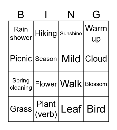 SPRING Bingo Card