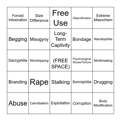 extreme kink bingo Card