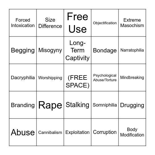 extreme kink bingo Card