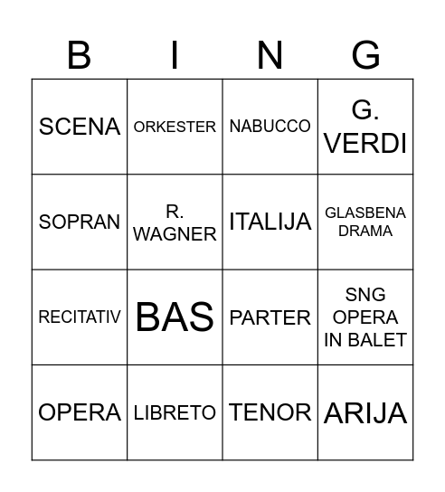 OPERA Bingo Card