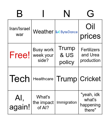 GA Call Bingo Card